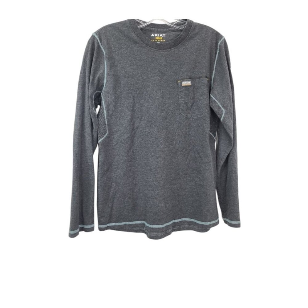 Ariat Men's Gray Rebar Heather Long Sleeve Crew Neck Pullover T-Shirt Size S